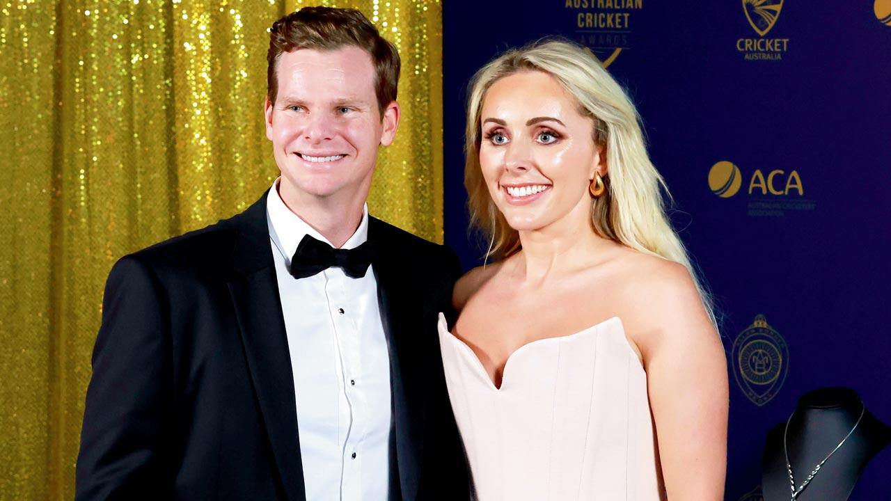 Allan Border medal winner Steve Smith and wife Dani arrive for the Australian Cricket Awards at Royal Randwick Racecourse in Sydney on Monday