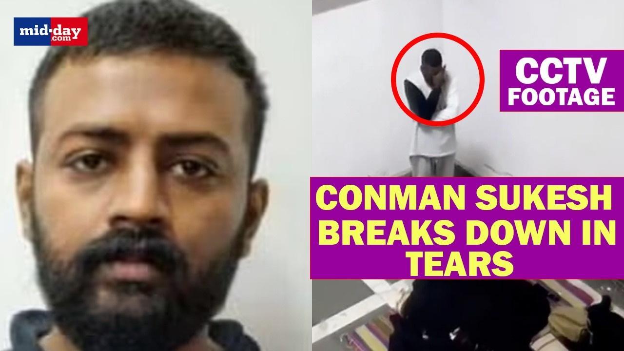 CCTV Footage Of Conman Sukesh Breaking Down In Tears After Raid Inside Jail
