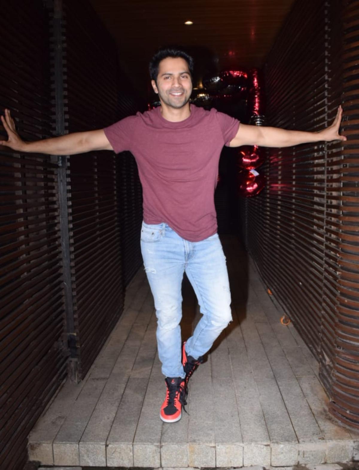'Bhediya' star, Varun Dhawan who has shared screen space with Sharma in Rohit Shetty's 'Dilwale' attended the party in his casual avatar. 
