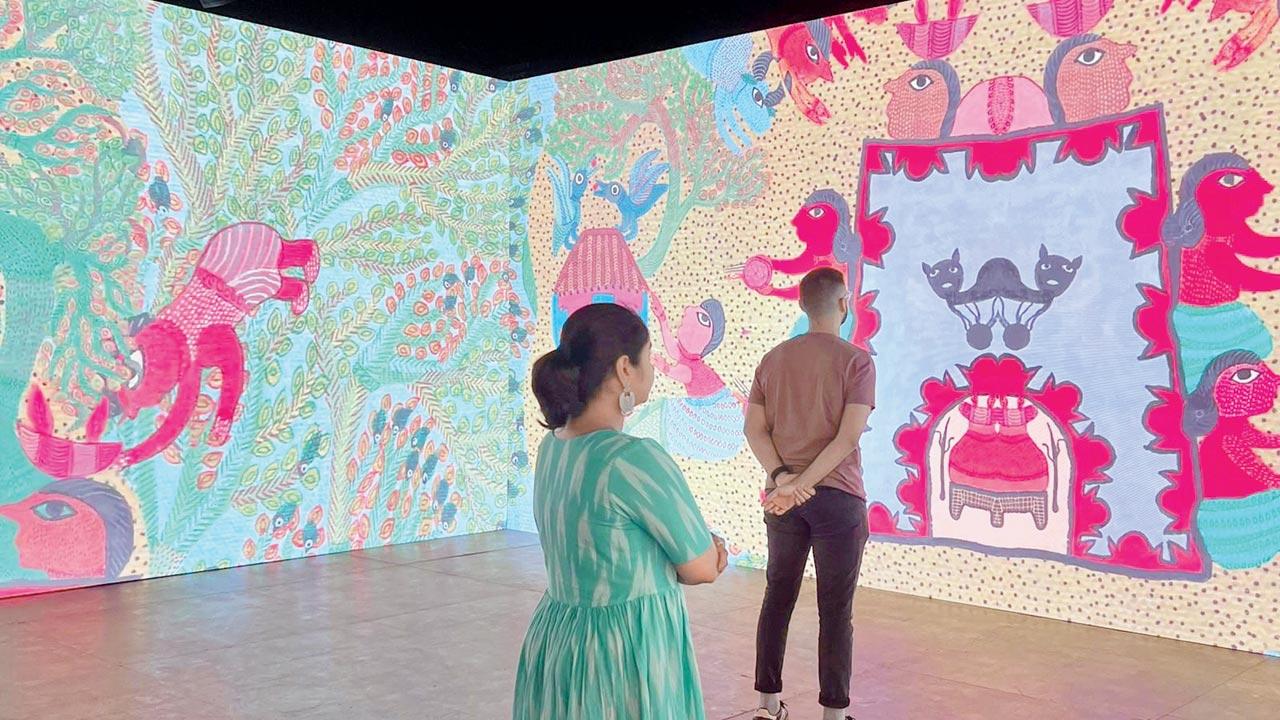 Once Upon A Time… was an immersive audio-visual experience by Padma Shri awardee Gond artist Durgabai Vyam and animation artist Vishwesh Menon, inspired by Gond folklore. Pic Courtesy/G5A