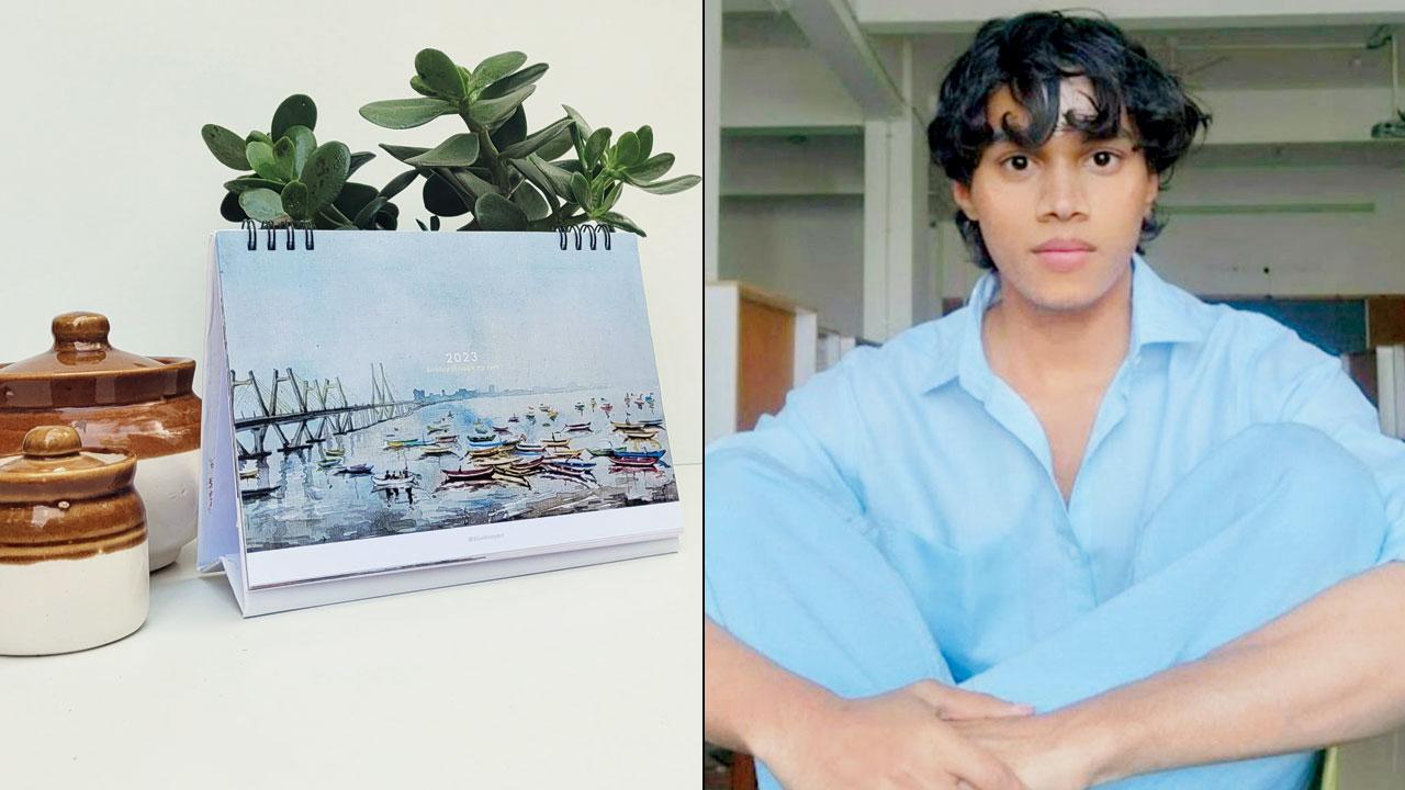 The calendar featuring a view of the sea (right) Akshay Bhombore