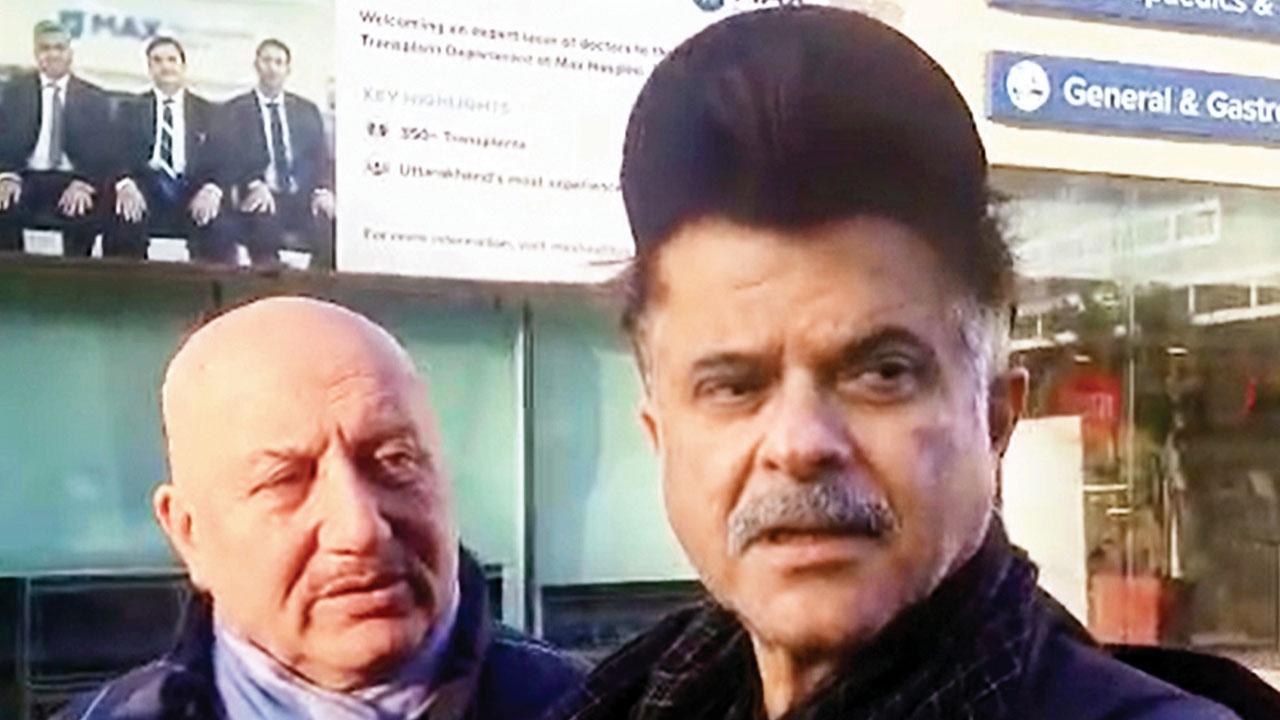 Anupam Kher & Anil Kapoor outside Max Hospital on Saturday