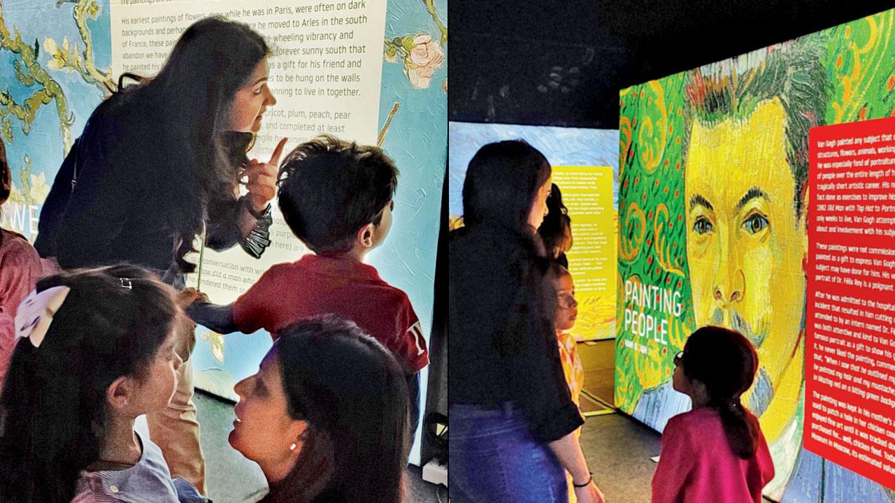 Mothers explain Vincent Van Gogh’s artworks to their kids at the exhibition