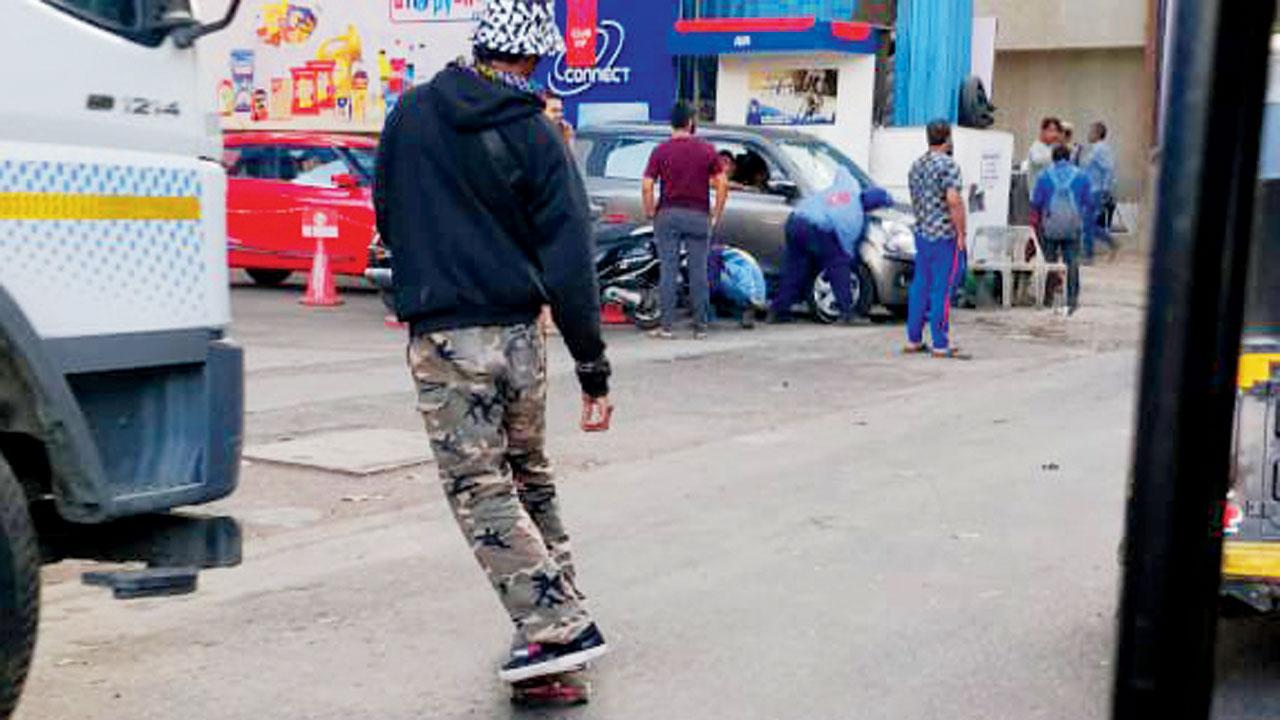 A skater boy spotted on Gurunanak Road in Bandra