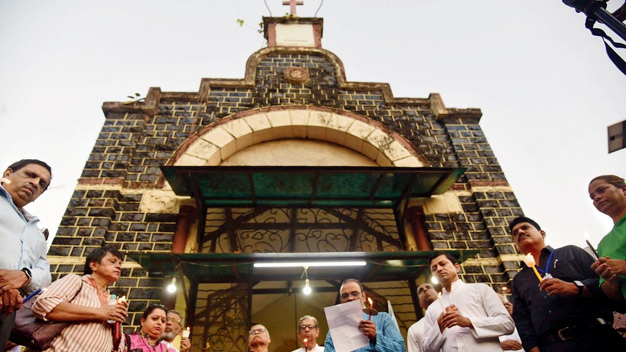 Members of the Bombay Catholic Sabha took out a peaceful protest march against the claiming of cemetery land of  St Peter’s Church in Bandra West. Pic/Atul Kamble