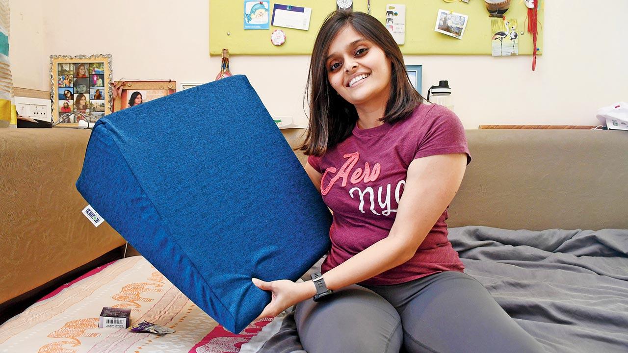 Parel resident Apoorva Joshi uses a special pillow to elevate her head to alleviate her asthma, and also takes a melatonin supplement to sleep better. Pic/Ashish Raje