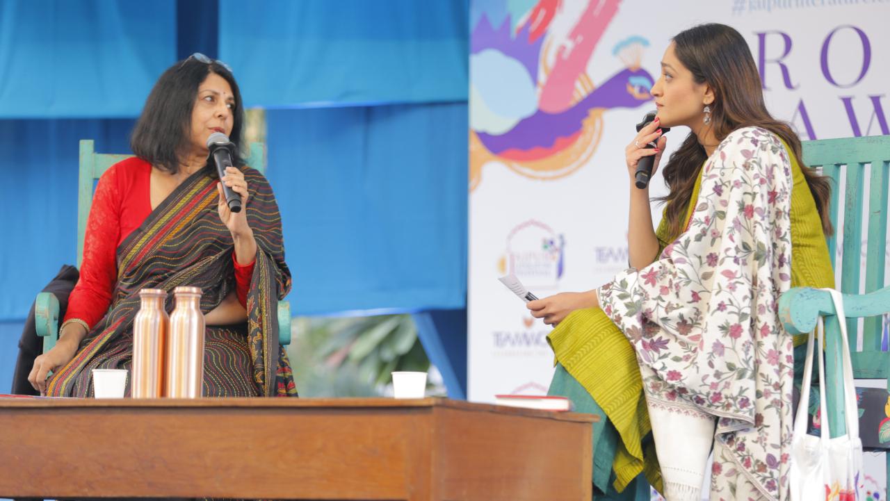 Elsewhere at the festival, Indian-American author Chitra Banerjee Divakaruni, known for ‘The Palace of Illusions’ and ‘The Forest of Enchantments’ took to the stage to discuss her latest book ‘Independence: A Novel’ with Indian author Aanchal Malhotra. Photo Courtesy: Jaipur Literature Festival 2023