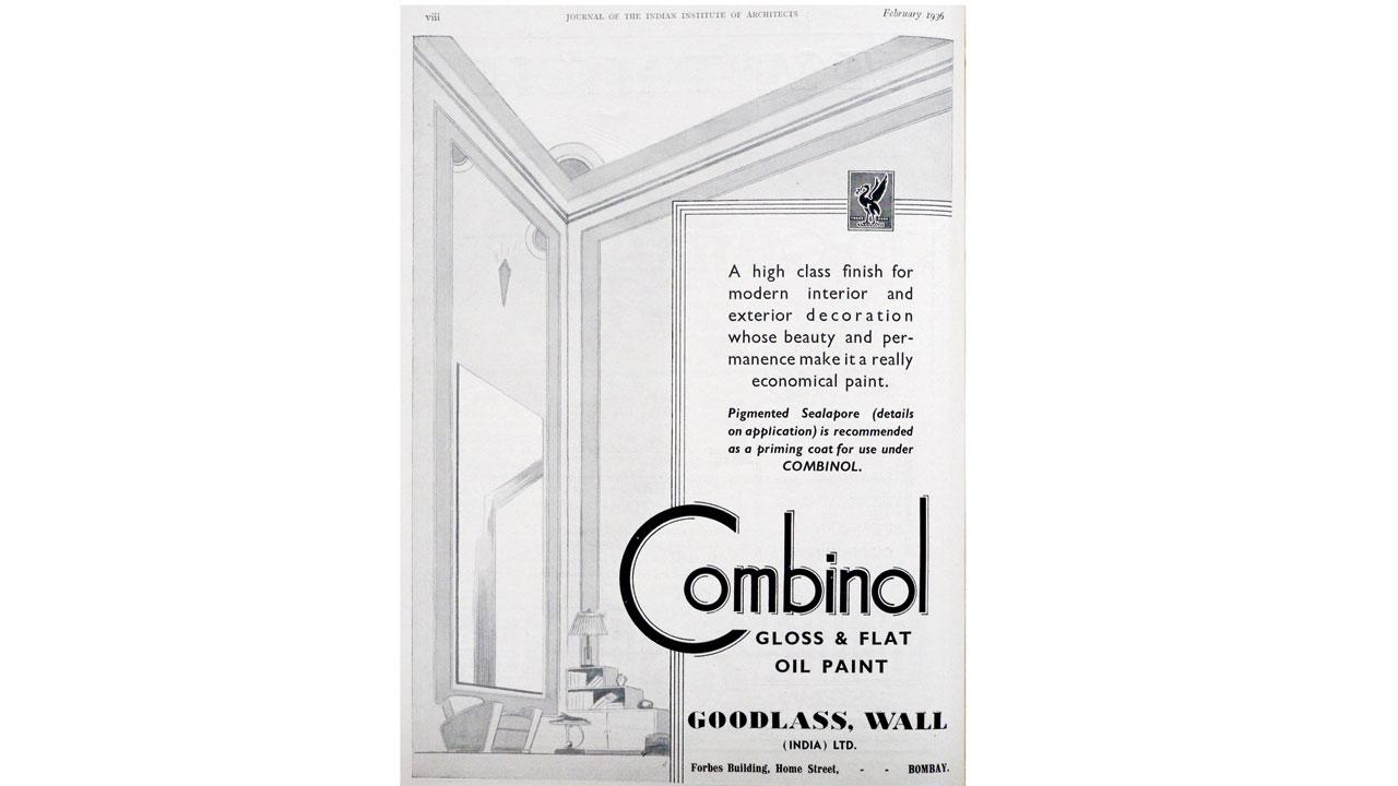 An ad in  the Journal of Indian Institute of Architects for Combinol Glass and Flat Oil Paint. Pics Courtesy/Dr Abigail Mcgowan