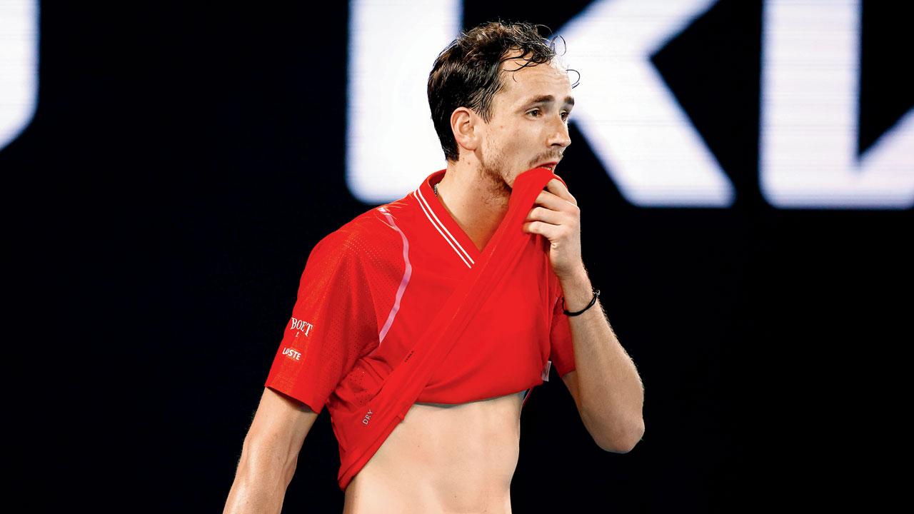Daniil Medvedev during his Round Three defeat yesterday. PICS/GETTY IMAGES, AFP