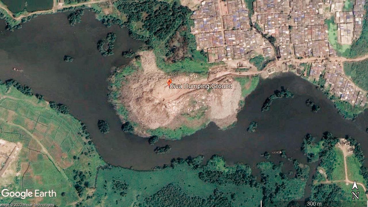 The satellite image of the ground from 2023 shows the rampant destruction of mangroves in the area