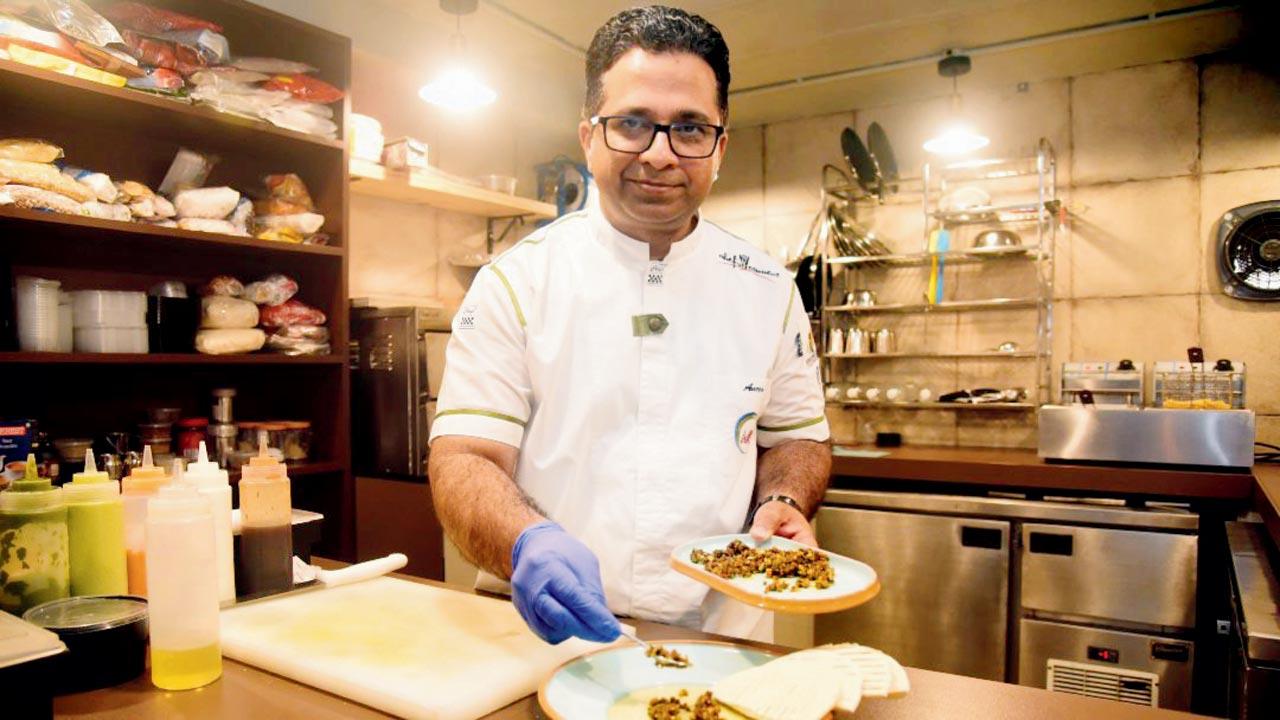 Chef Khan plating thecha hummus