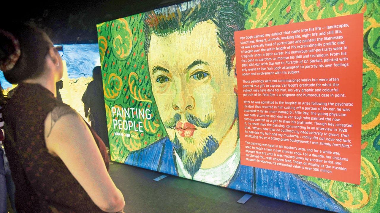 A screen of Van Gogh’s Portrait of Dr Felix Ray with descriptive text