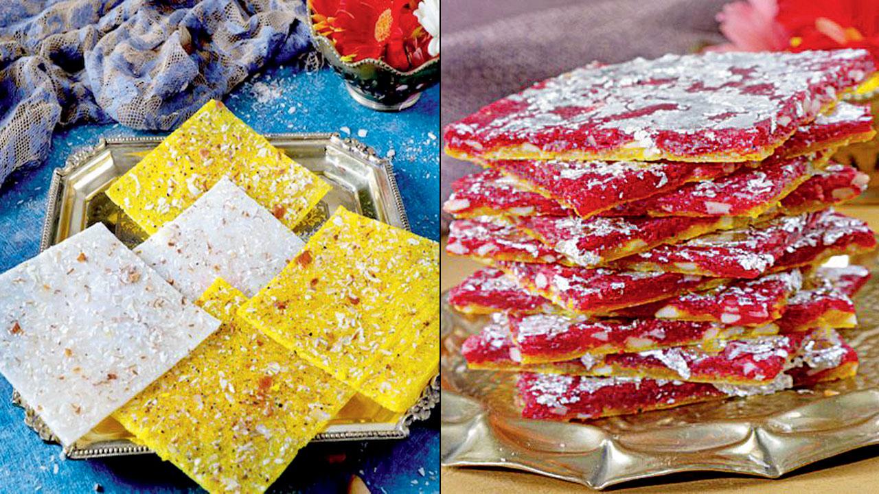 Golden ice halwa mix and (right) mohini halwa by Mohanlal S Mithaiwala
