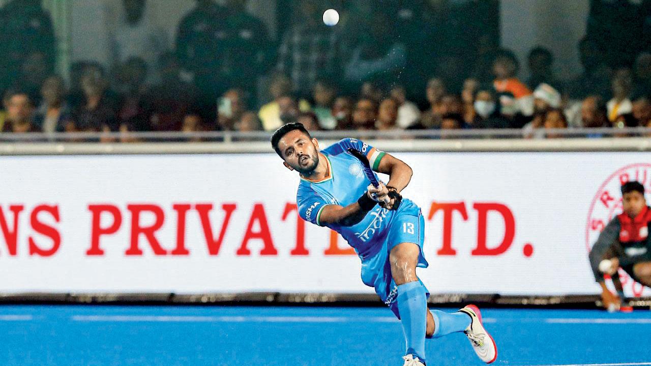 Harmanpreet Singh during India’s match against Wales at Bhubaneswar last week. Pic/Hockey India