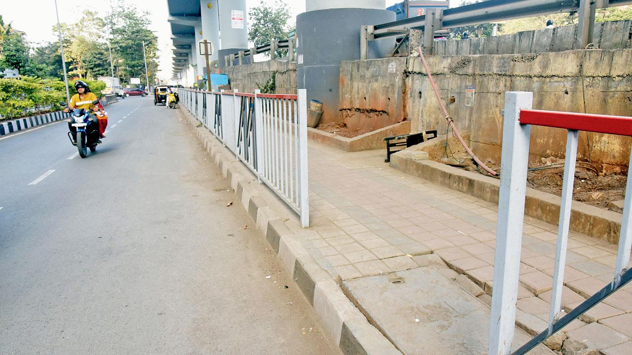 Railings installed near Hub Mall in Goregaon East. Pic/Sameer Markande