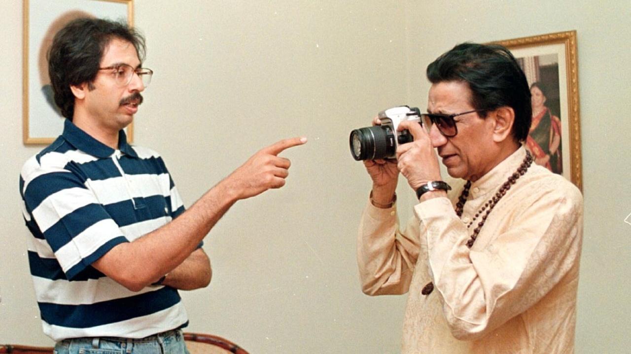 Uddhav teaches his father Bal Thackeray to operate cameras. Uddhav bought this camera for a change from politics Pic/Ashish Raje