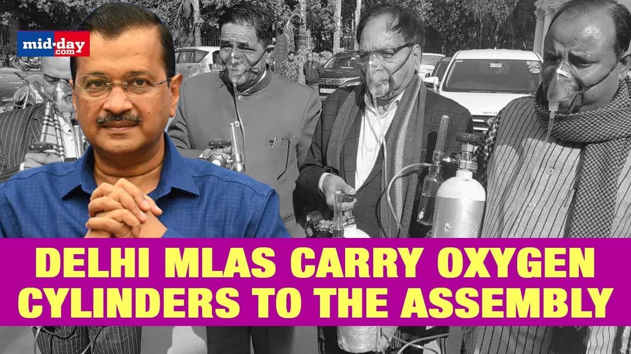 Delhi Assembly Winter Session: BJP MLAs Carry Oxygen Cylinders To Protest