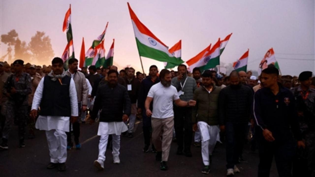 Scores of people carrying the Tricolor joined the yatra as it made its way through. The yatra entered Uttar Pradesh on Tuesday via Ghaziabad's Loni border after a nine-day break.