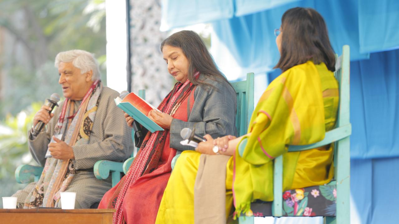 It was followed by a mesmerising session by Indian lyricist Javed Akhtar and actor Shabana Azmi in conversation with Rakshanda Jalil for 'Daeera and Dhanak: Companion volumes of Nazms by Kaifi Azmi and Jan Nisar Akhtar'. The couple not only tapped into poetry but also romance that kept the audience hooked. Photo Courtesy: Jaipur Literature Festival