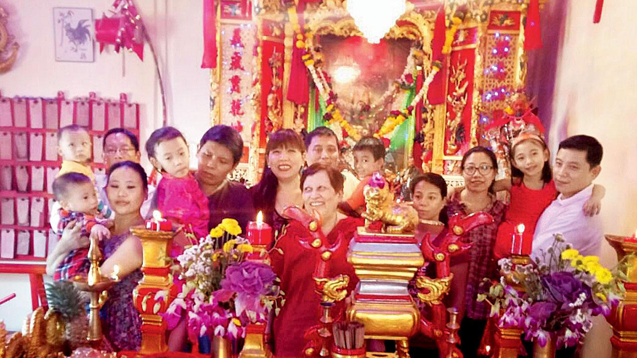Hu and his family at the Kuan Kung Temple in Mazgaon on Chinese New Year