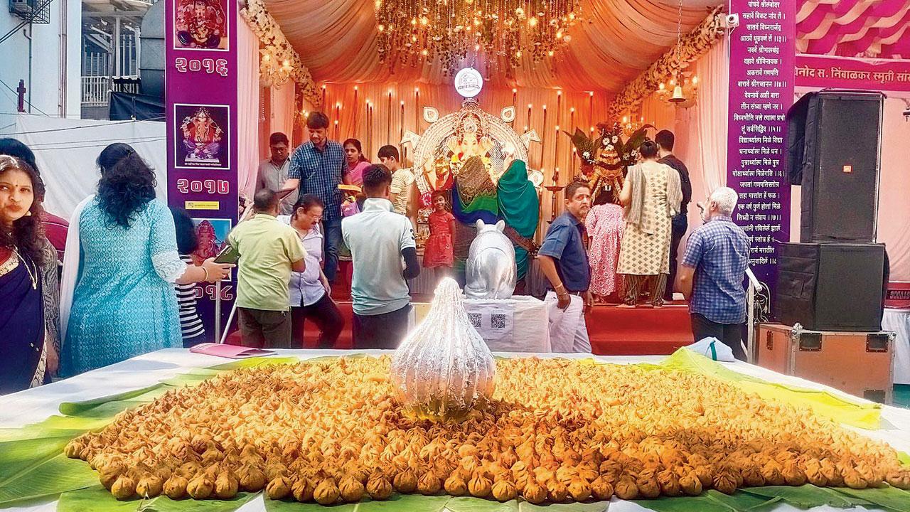 Close to 2,000 modaks are placed at the mandap
