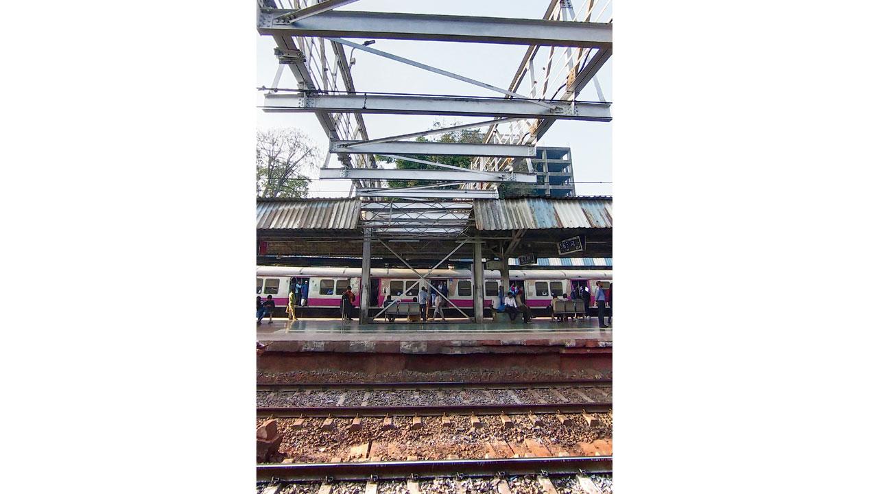 The BMC foot overbridge, which is undergoing repairs, at Mulund railway station
