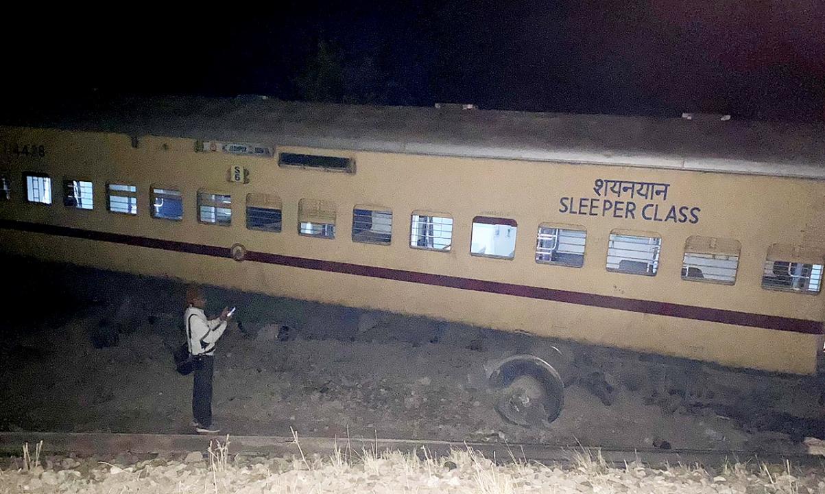 Suryanagari Express train after coaches of the train derailed near Pali. Pic/PTI