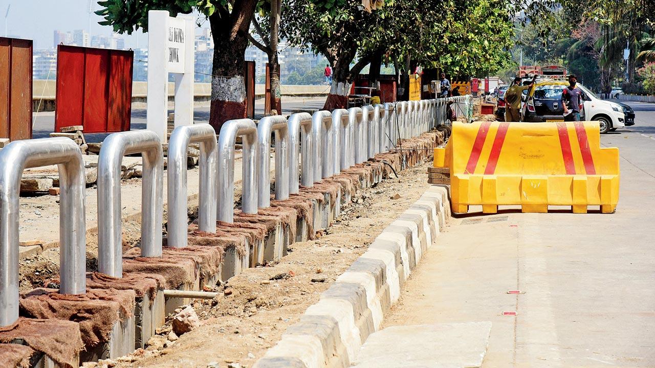 Steel pipe barriers installed along Marine Drive. File pic