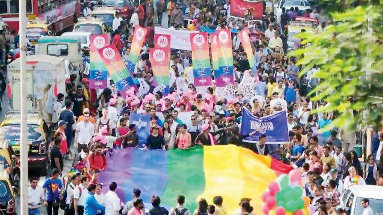 People at a previous pride march by Humsafar Trust