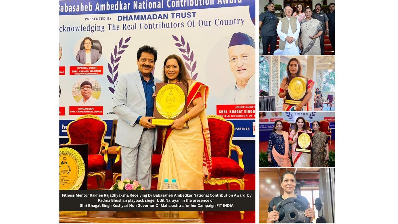 Rakhee Rajadhyaksha hits the jackpot by winning the award of Fitness Mentor for her Contribution To Fit India By Shri Bhagat Singh Koshyari Hon Governor Of Maharashtra At Dr Babasaheb Ambedkar National Contribution Award 2023 