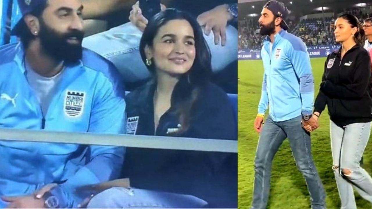 Ranbir Kapoor, Alia Bhatt look cute as a couple as they hold hands while cheering for their football team
