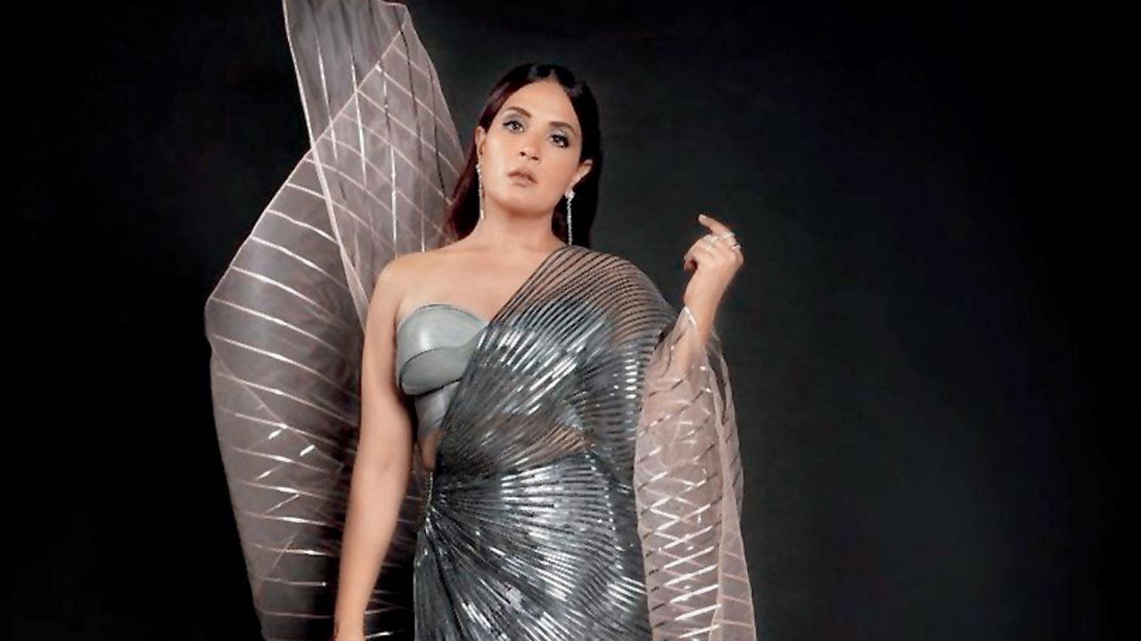 Actor Richa Chadha in a metallic winged saree and hand-sculpted  corset by Amit Aggarwal