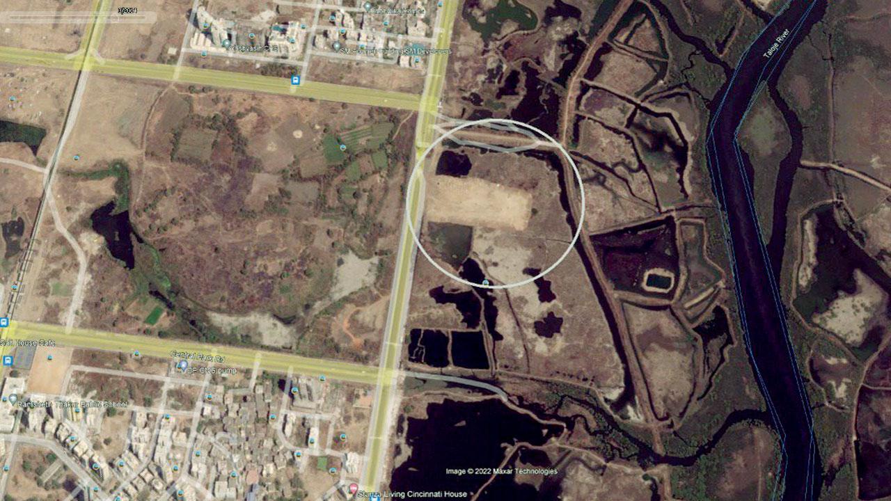 A satellite image of the same area in 2014 shows the reclamation