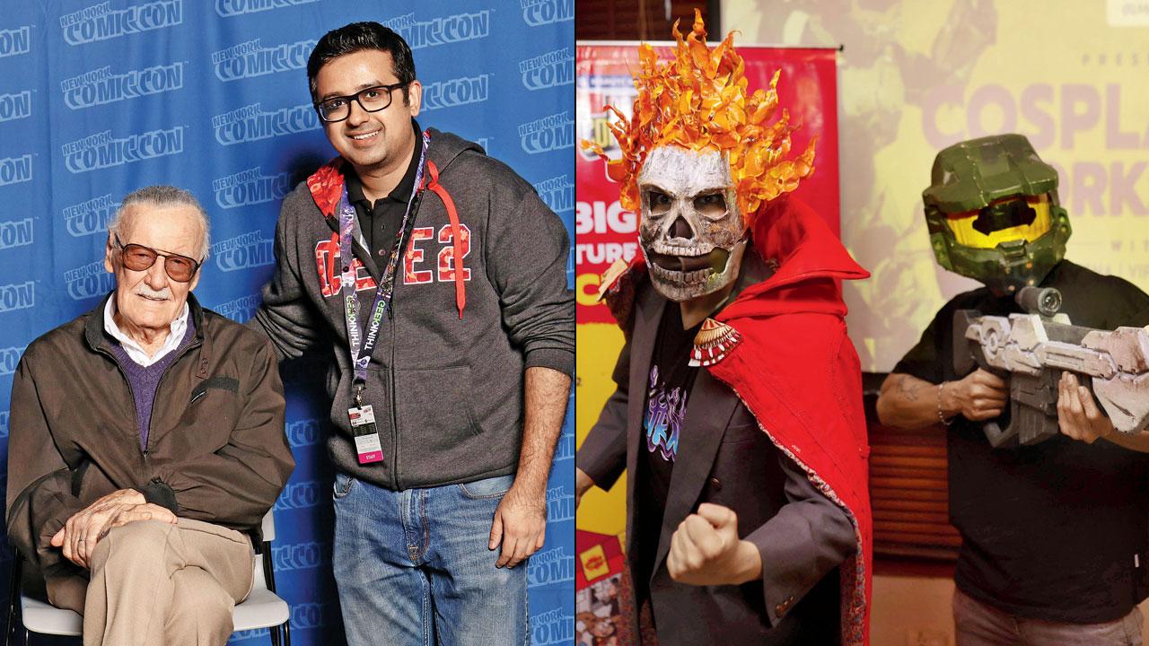 Comic Con India founder Jatin Varma with the late Stan Lee (right) Cosplayers show off the creations at a previous Comic Con at Delhi in 2022