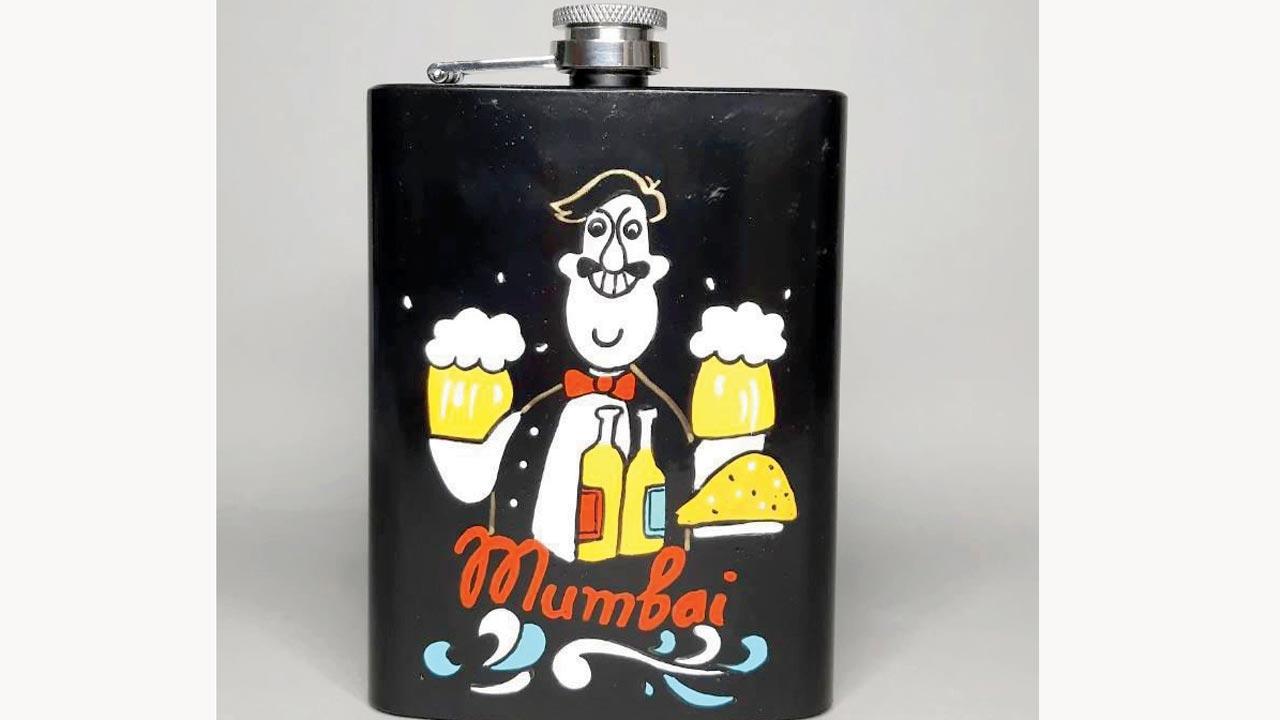 Carry the spirit of Mumbai in your pocket with this hand-painted flask