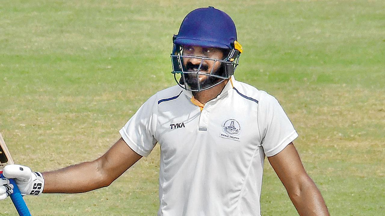 Tamil Nadu’s Vijay Shankar celebrates his century. Pic/PTI