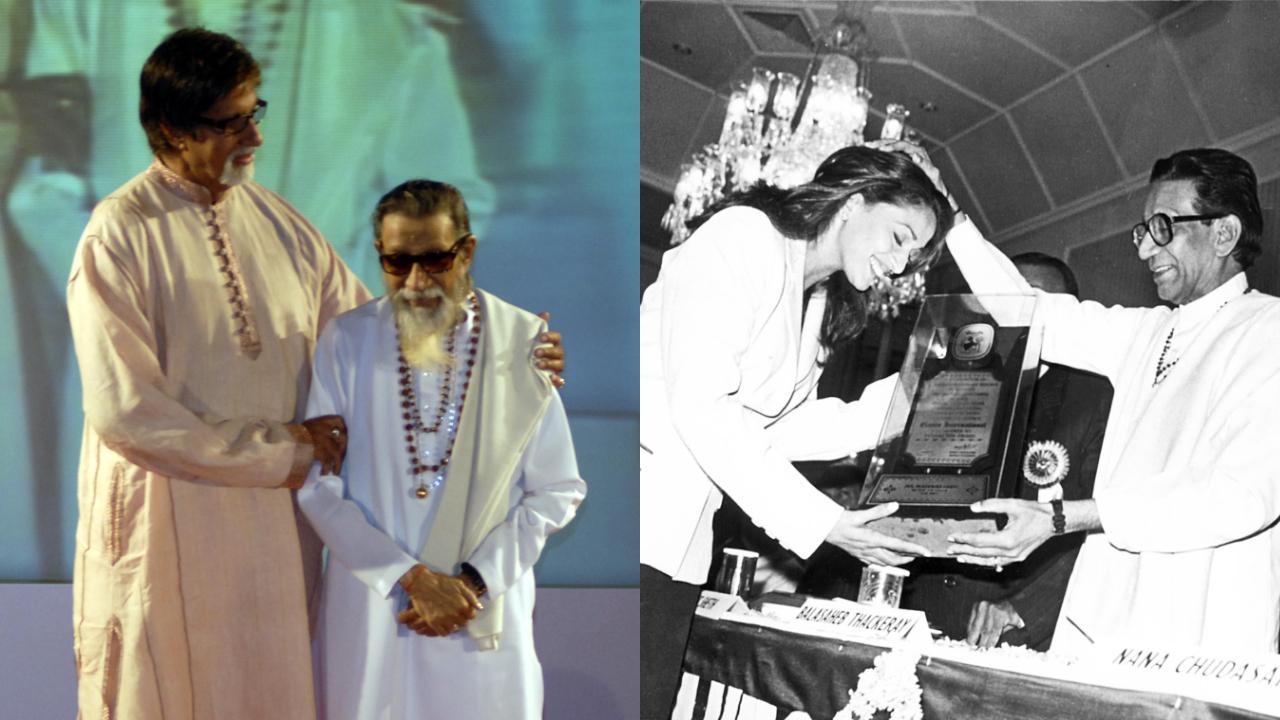 Bal Thackeray with Amitabh Bachchan and Madhuri Dixit