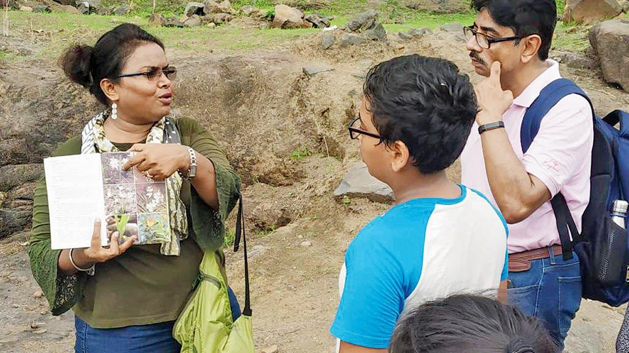 Dr V Shubhalaxmi guides a trail at Taloja Hills