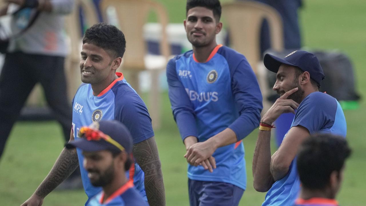 Indian cricket team players during a practice session ahead of their upcoming T20 cricket match against Sri Lanka at the Wankhede cricket Stadium. The top two batsmen Rohit Sharma and Virat Kohli have not been selected for the Sri Lanka series clearly indicating the thinking of the selectors ahead of the next T20 World Cup