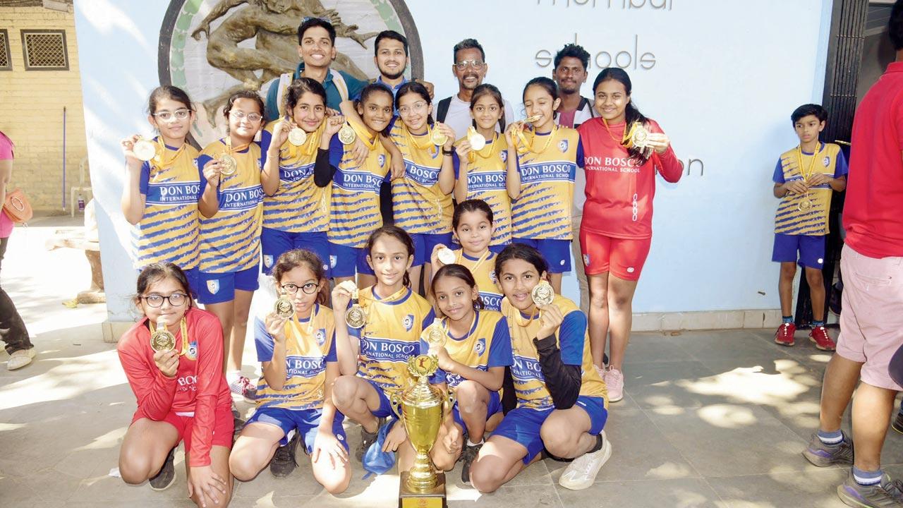 Don Bosco, Matunga celebrate winning the MSSA under-12 girls handball final at Azad Maidan yesterday