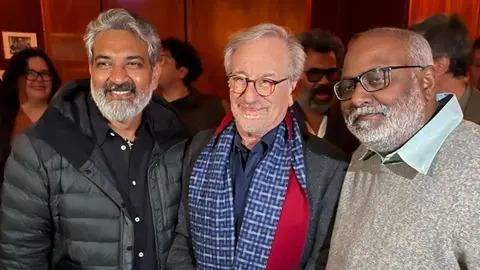Rajamouli shared a string of pictures on Instagram from his meeting with Spielberg along with Golden Globe-winning 'RRR' music composer M.M. Keeravani. Read full story here