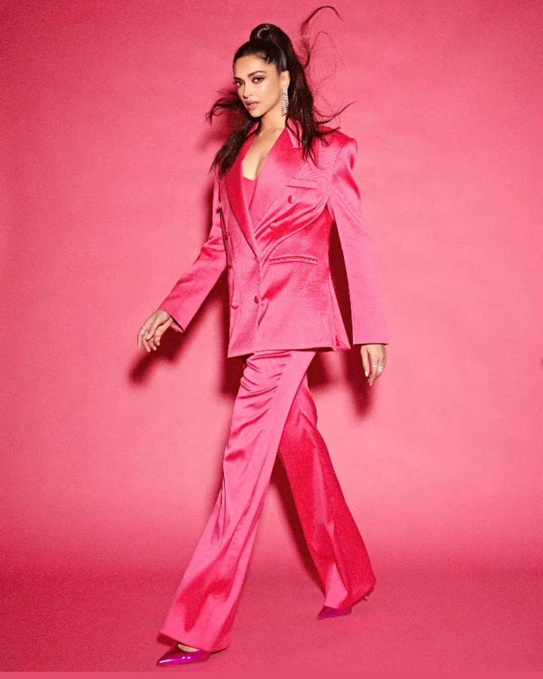 Powerful in Pink! Deepika slays in a sophisticated pantsuit, embodying confidence and style effortlessly