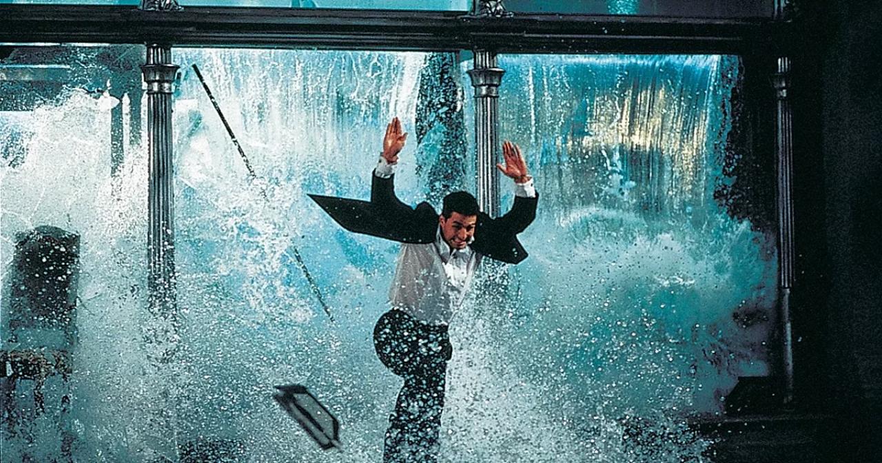 Ethan Hunt has no qualms about this exploding aquarium stunt - despite the obvious dangers of the life-threatening force of water or the shattering glass