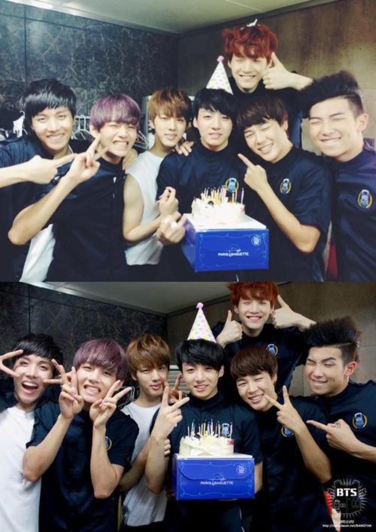 BTS threw surprise birthday parties, to let each member know how special he is to the rest of the group. No matter how low their budget was, they always made sure to celebrate each person's birthday. This particular birthday, when Jungkook was 'pretend' scolded for not perfecting his dance moves during a shoot and then surprised with a birthday party remains a memorable moment for BTS and ARMYs alike. Look at how happy they are!