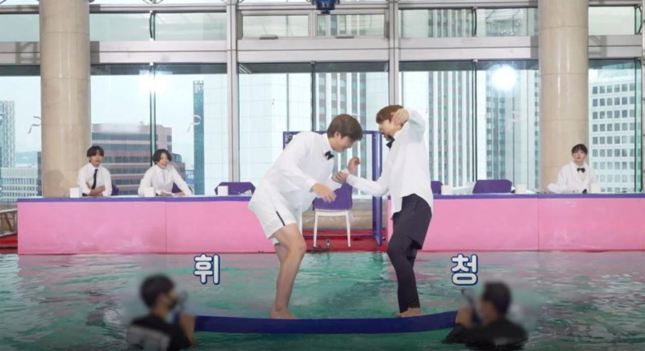 In this Run BTS! episode, the seven members participated in debates for a span of seven minutes. As expected, this prompted ridiculous arguments from the members to make their point. The added element of fun was a splash of water - members were sprayed with water whenever they uttered a forbidden word or gesture