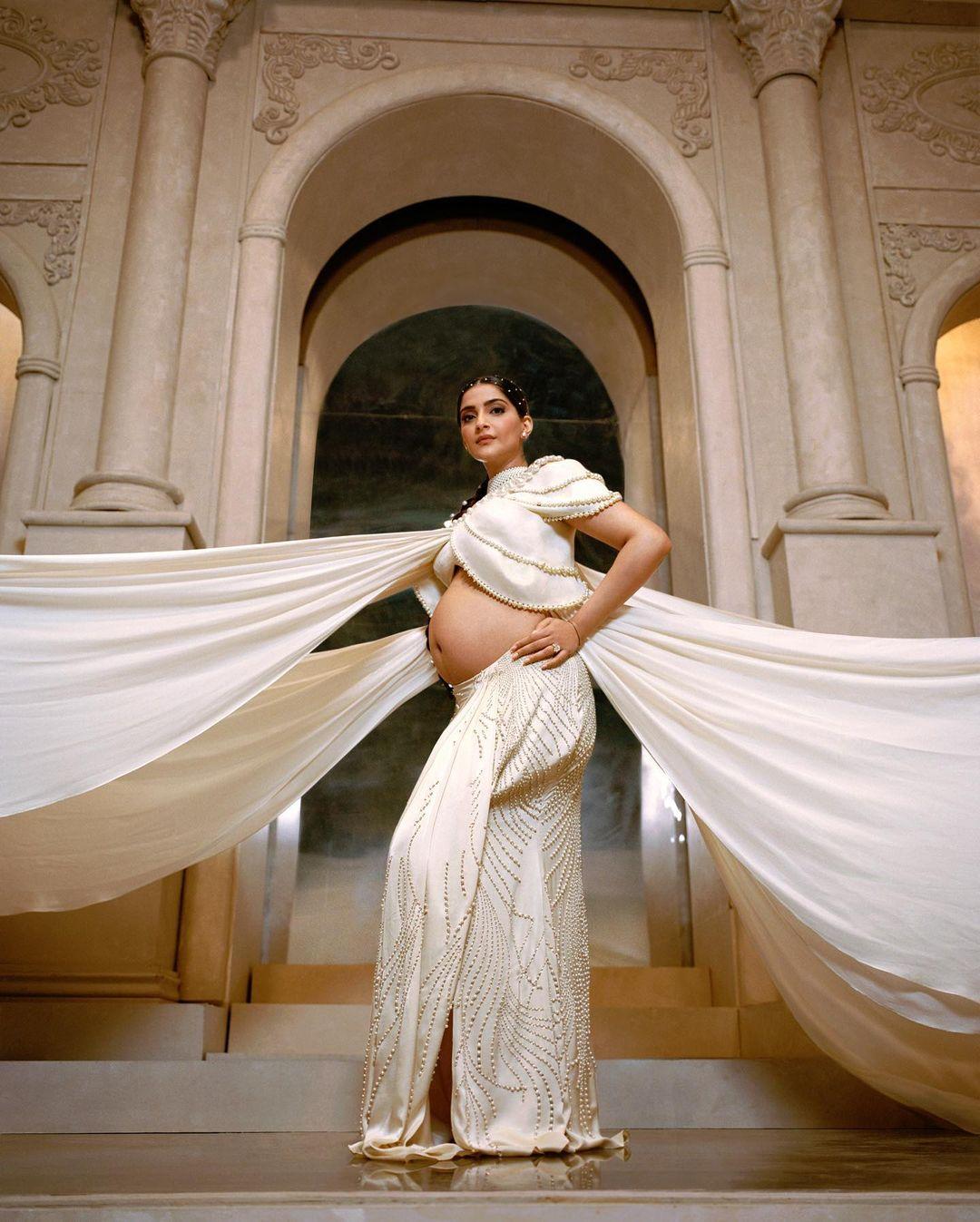 Sonam Kapoor, known for her impeccable fashion sense, transcends ordinary maternity shoots with a theatrical twist. 