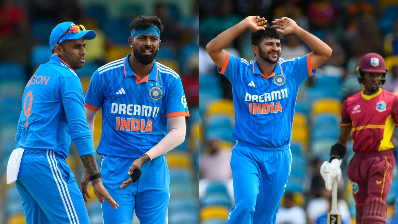 West Indies faced an early batting collapse. Hardik Pandya and debutant Mukesh Kumar set off the proceedings, dismissing Mayers and Alick Athanaze respectively. Shardul Thakur then bowled an in-cutter to dismiss Brandon King.
