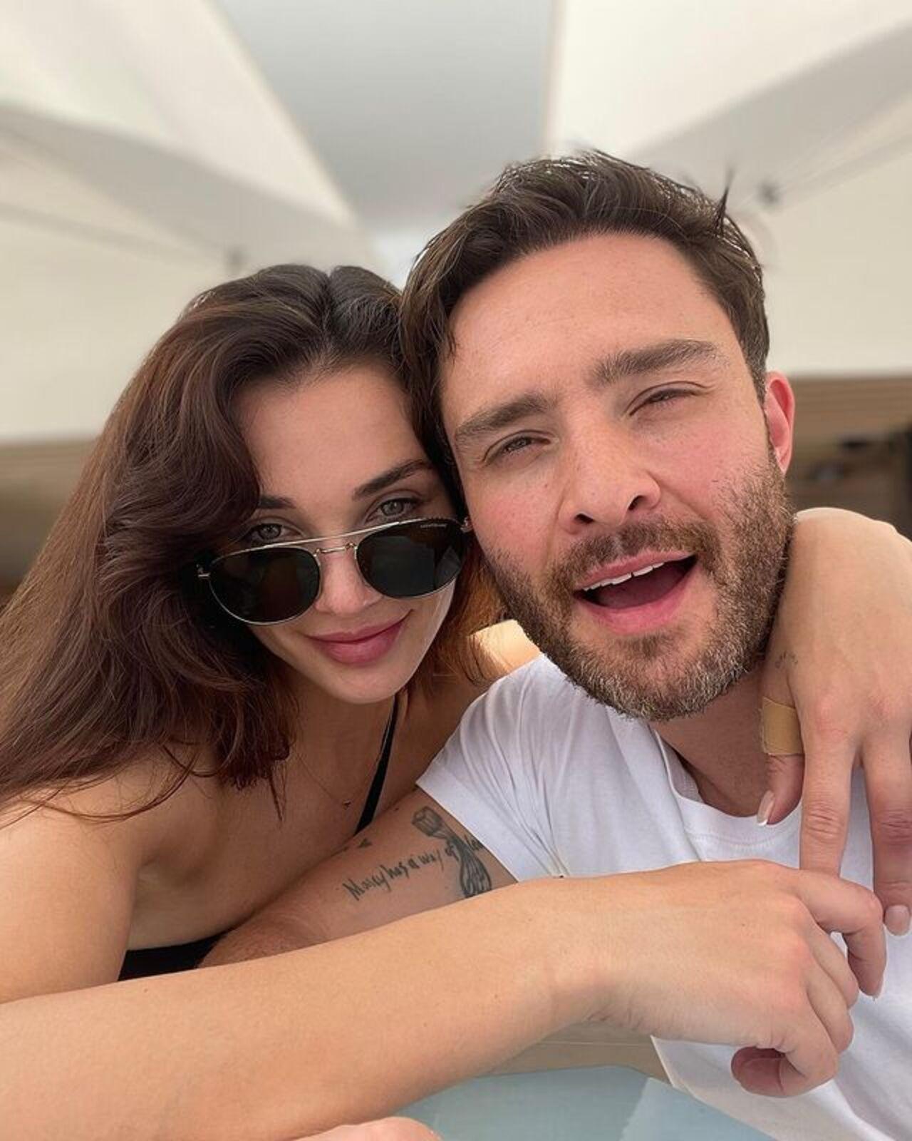 Amy and Ed look adorable as the former posed while giving her boyfriend a hug