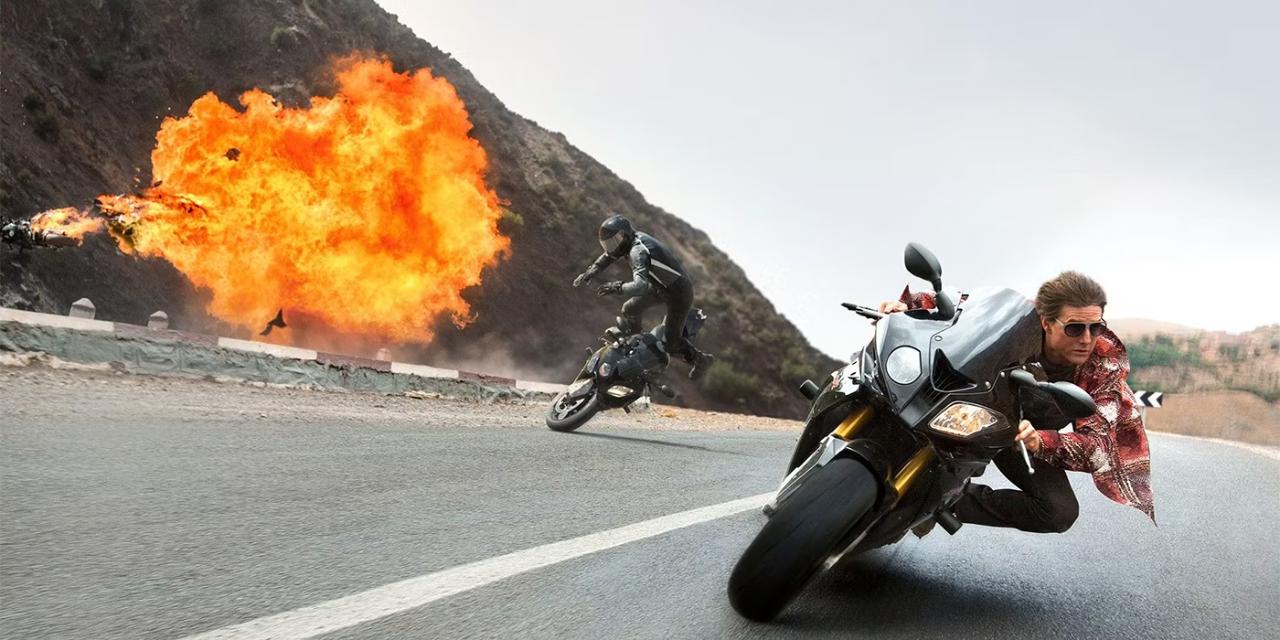 Tom Cruise started riding motorcycles at the age of 10. Thus, it is no surprise that bikes often feature in the franchise's thrilling stunts. Here, Hunt engages in a chase along the Casablanca highway 