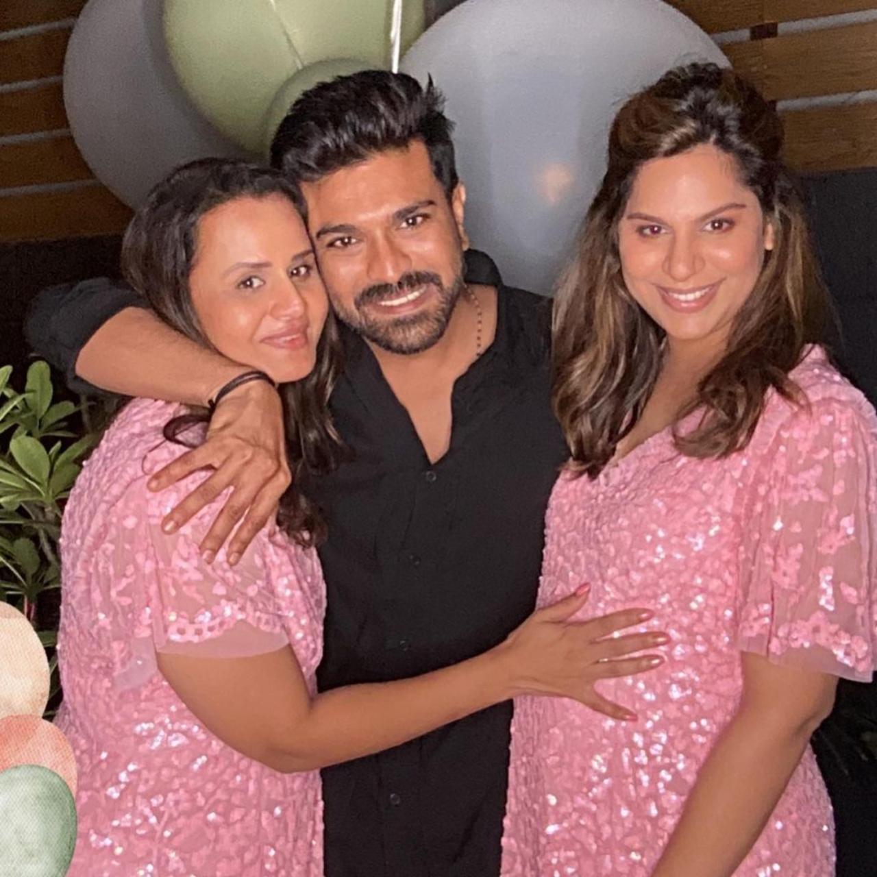 Family members also graced the occasion, including the actor's sisters Sushmita and Sreeja. Upasana seemed flushed with the glow of motherhood in her pinky shimmery ensemble